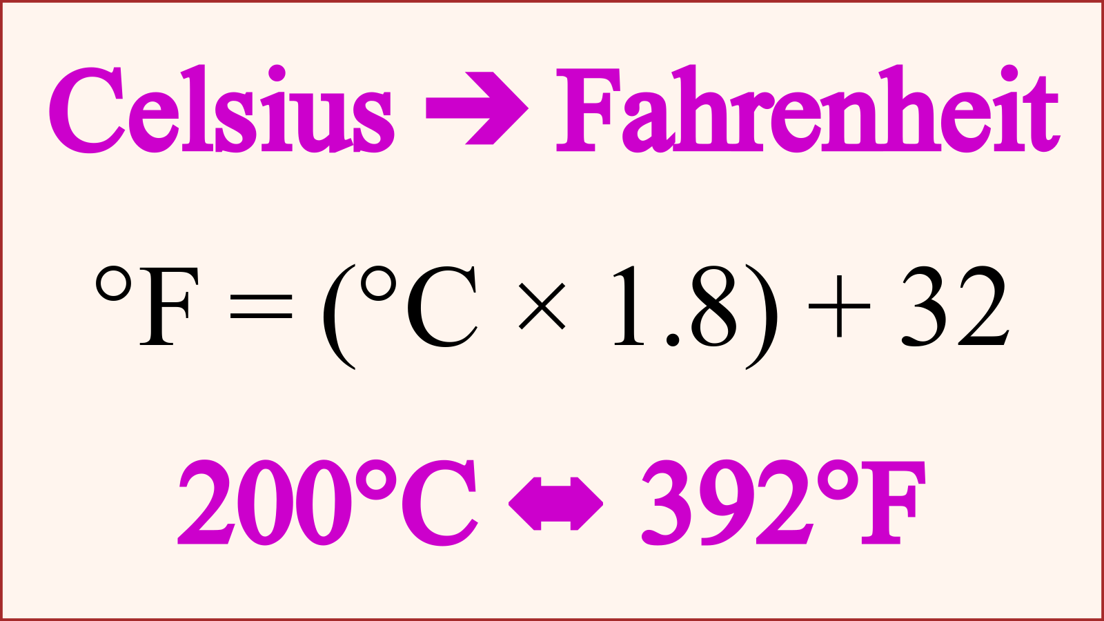 Formula and converting 200 degrees Celsius to Fahrenheit